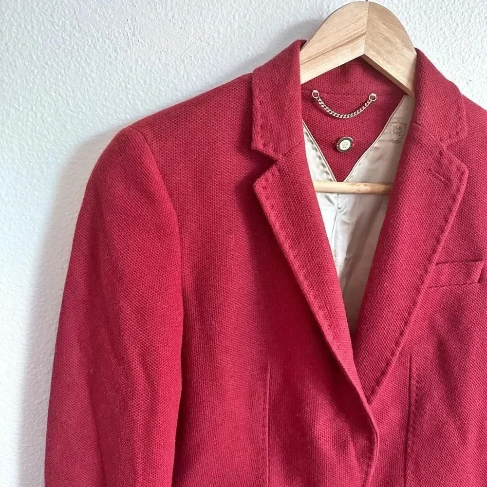MASSIMO DUTTI | Dark Red Blazer Cotton Wool Stitch Detail | Size 2